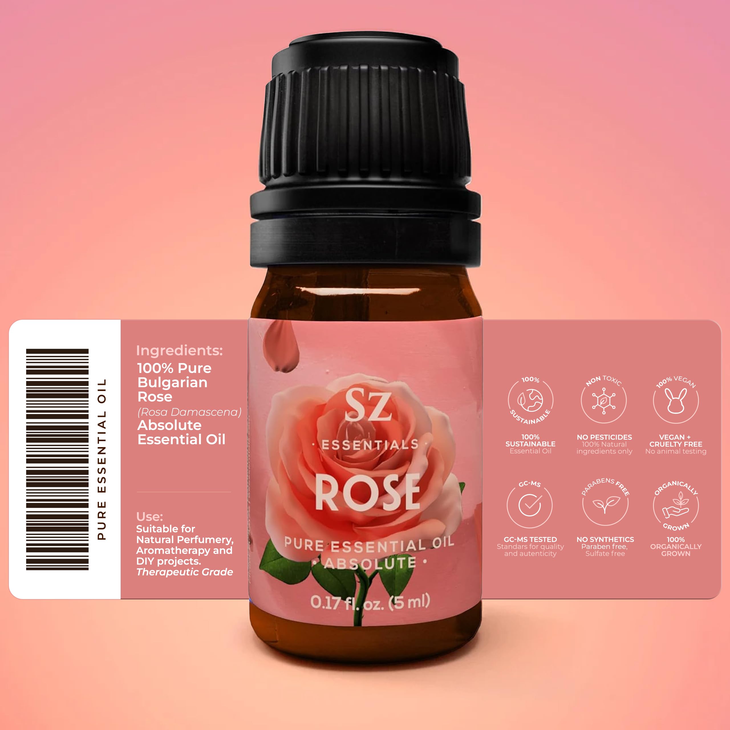 100% Pure Bulgarian Rose Absolute Essential Oil (Rosa Damascena) - Undiluted, Therapeutic Grade, Vegan - Rich Sweet Floral Scent - 0.17oz for Aromatherapy, Skincare & Relaxation