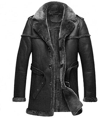 Men's Classic Anti-Winter Grey Fur Black Real Sheepskin Bomber Leather Duffle Coat - Warm Winter Jacket for Outdoor Activities & Casual Wear
