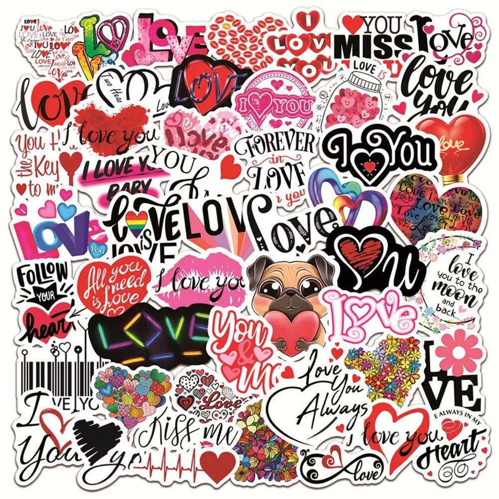 50 Pcs Waterproof Love Stickers - Vinyl Decals for Bike, Water Bottle, Laptop, Bicycle, Fridge, Cup, Luggage, Phone & Skateboard | Romantic DIY Decoration for Valentine's Day, Anniversary & Couple Gifts