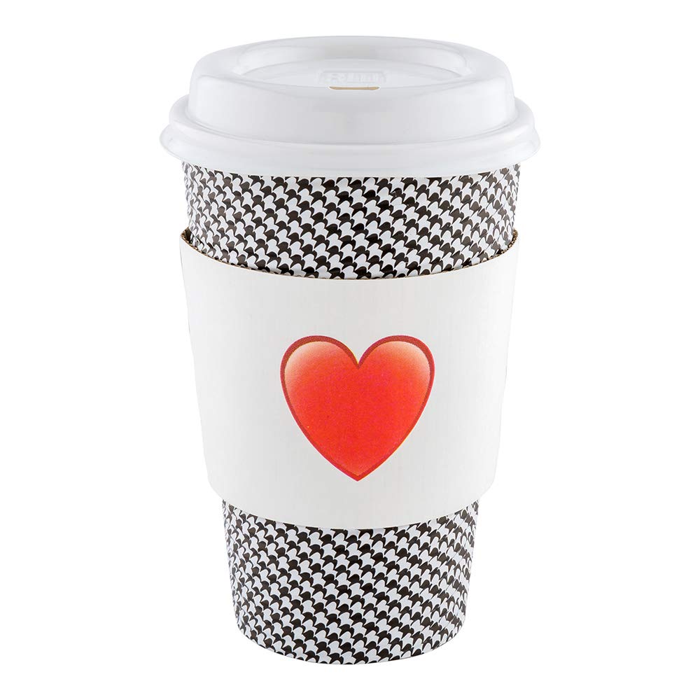 Restpresso 5.1 x 2.8 Inch Disposable Coffee Cup Sleeves - 1000 Pack Corrugated White Paper Hot Drink Sleeves with Heart Emoji Design, Heat Resistant & Secure Grip for Coffee Shops, Cafes and Takeout Businesses - Perfect for Hot Beverage Protection and Branding