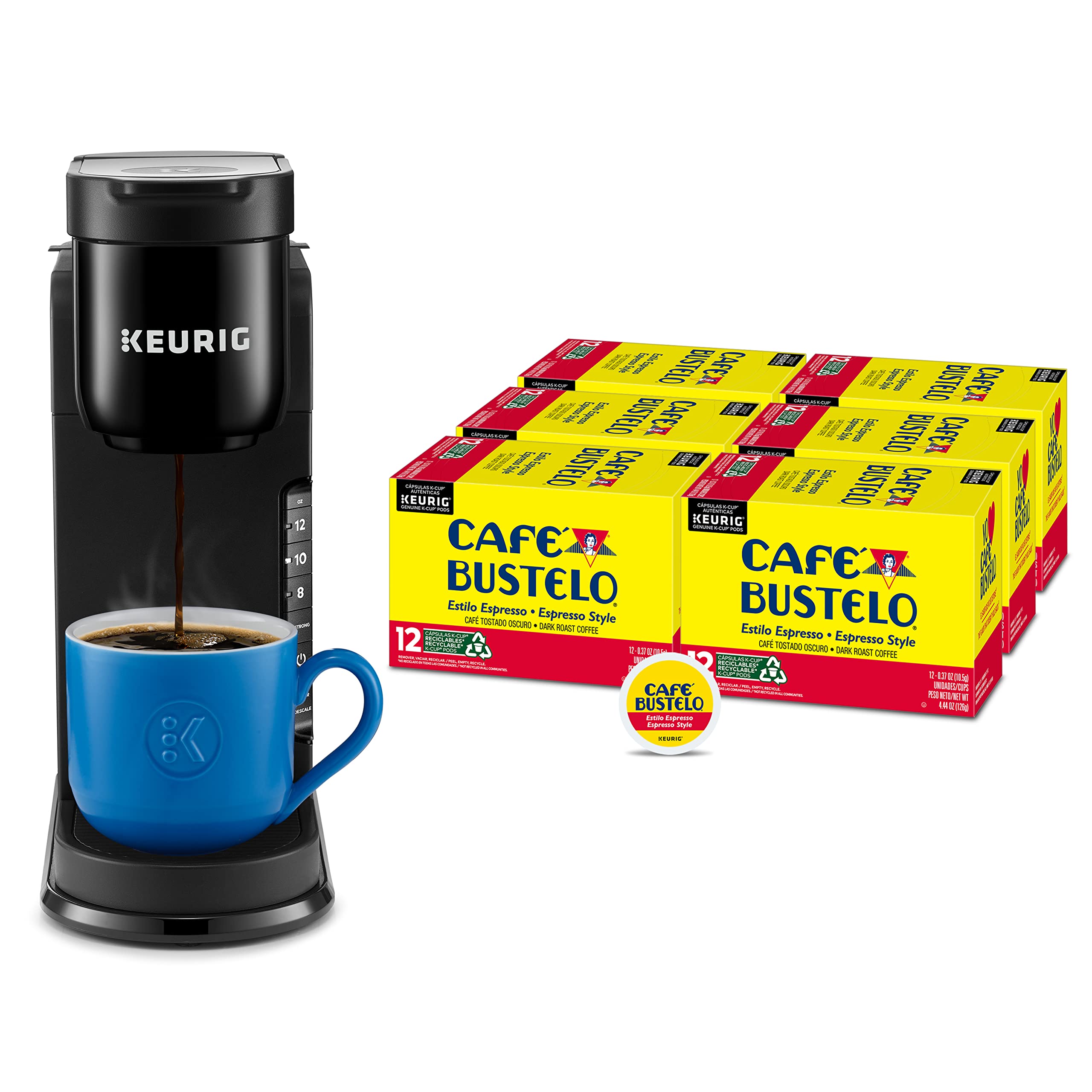Keurig K-Express Single Serve Coffee Maker with 72 Café Bustelo Espresso Style Dark Roast K-Cup Pods - Fast Brewing for Home, Office & Small Spaces - Perfect for Espresso Lovers & Busy Mornings