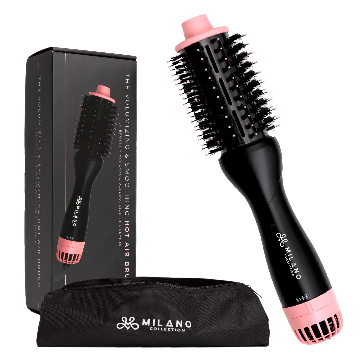 Milano Collection Hot Air Hair Brush Dryer - Lightweight Round Blow Dry Brush for Quick Styling & Volume | Perfect for Human Hair Wigs & Natural Hair | Salon-Quality at Home, Travel & Daily Use (Black)