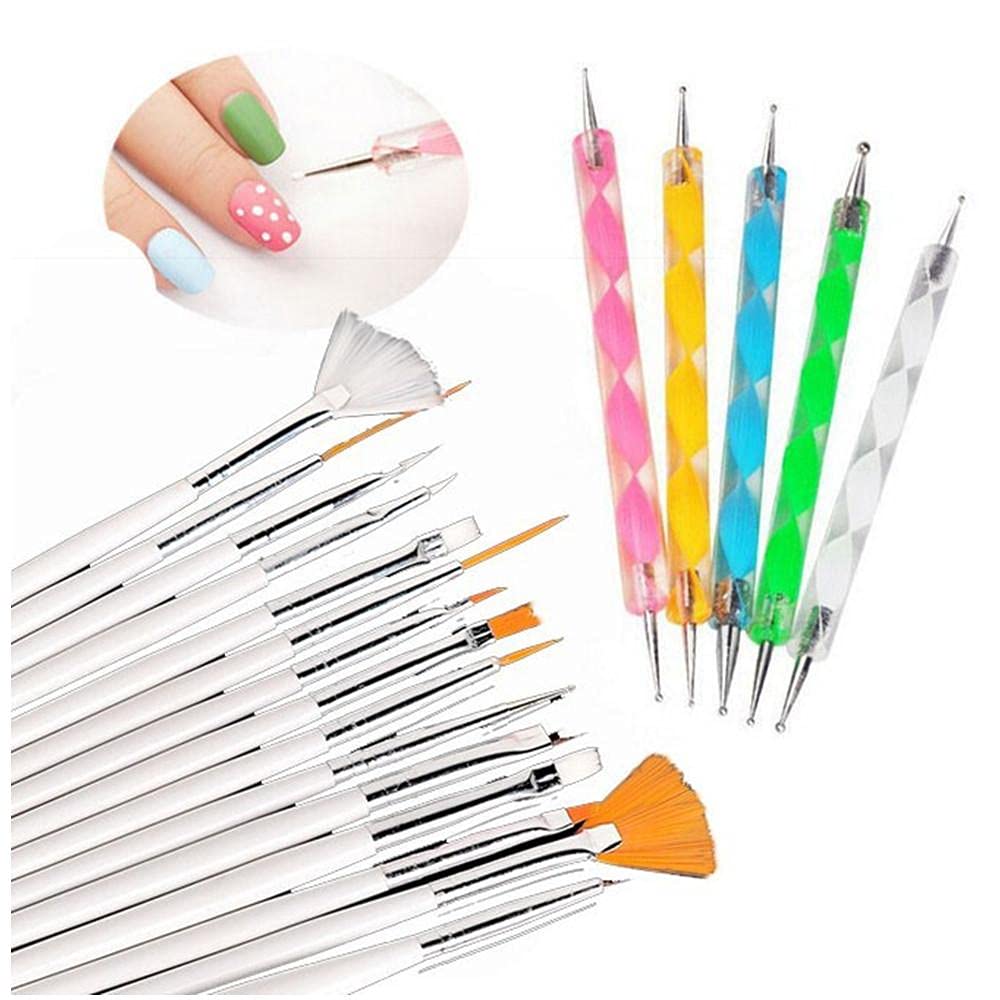 Professional Nail Art Kit - 42 Pcs Nail Design Set with 15 Brushes, 5 Dotting Tools, 10 Round Tapes, 2 Glues & 10 Tip Guides | Perfect for DIY Manicures, Salon Nail Art & Home Nail Care