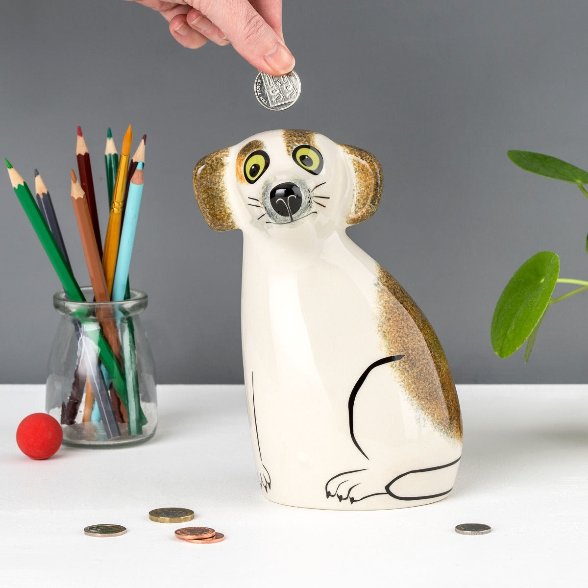 Handmade Ceramic Dog Money Box - Brown & White Piggy Bank for Savings | Perfect Gift for Pet Lovers & Home Decor