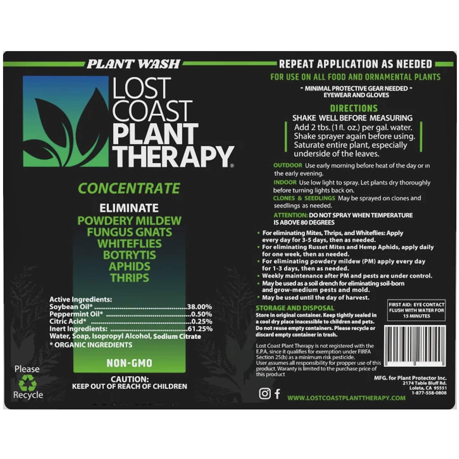 Lost Coast Plant Therapy Concentrate - 32 fl oz Organic Plant Wash for Indoor & Outdoor Plants | Natural Pesticide for Aphids, Spider Mites & Powdery Mildew | Safe for Vegetables, Fruits & Flowers | Great for Hydroponics & Gardening