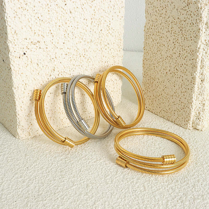 18K Gold Multi Layer Stackable Bangle Bracelet for Women - Elegant Arm Cuff Jewelry for Parties, Weddings & Everyday Wear | Z284