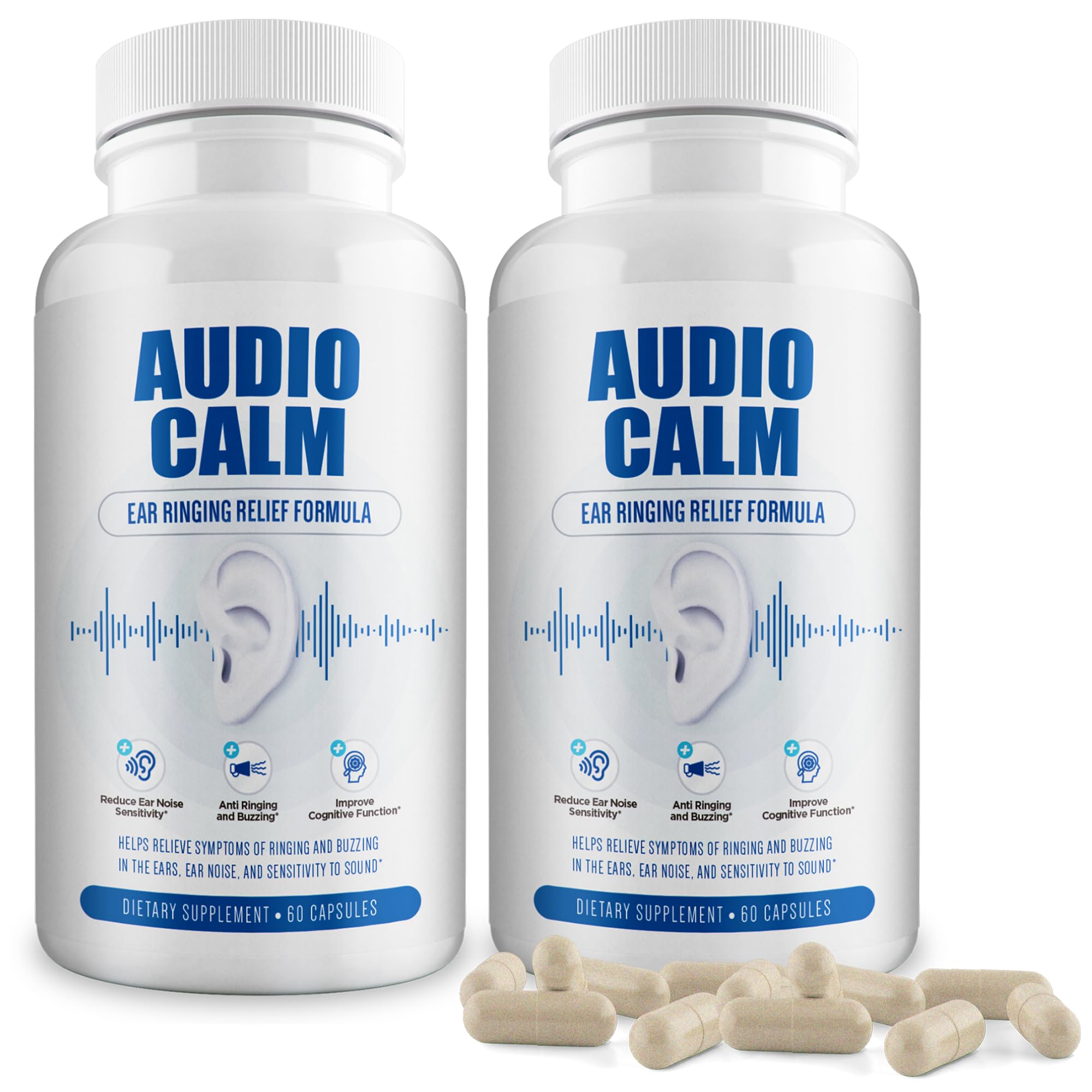 Audio Calm - Natural Tinnitus Relief Supplement for Ear Ringing, Buzzing & Clicking | 60 Capsules | Supports Hearing Health & Stress Relief | Perfect for Office Workers & Nighttime Use