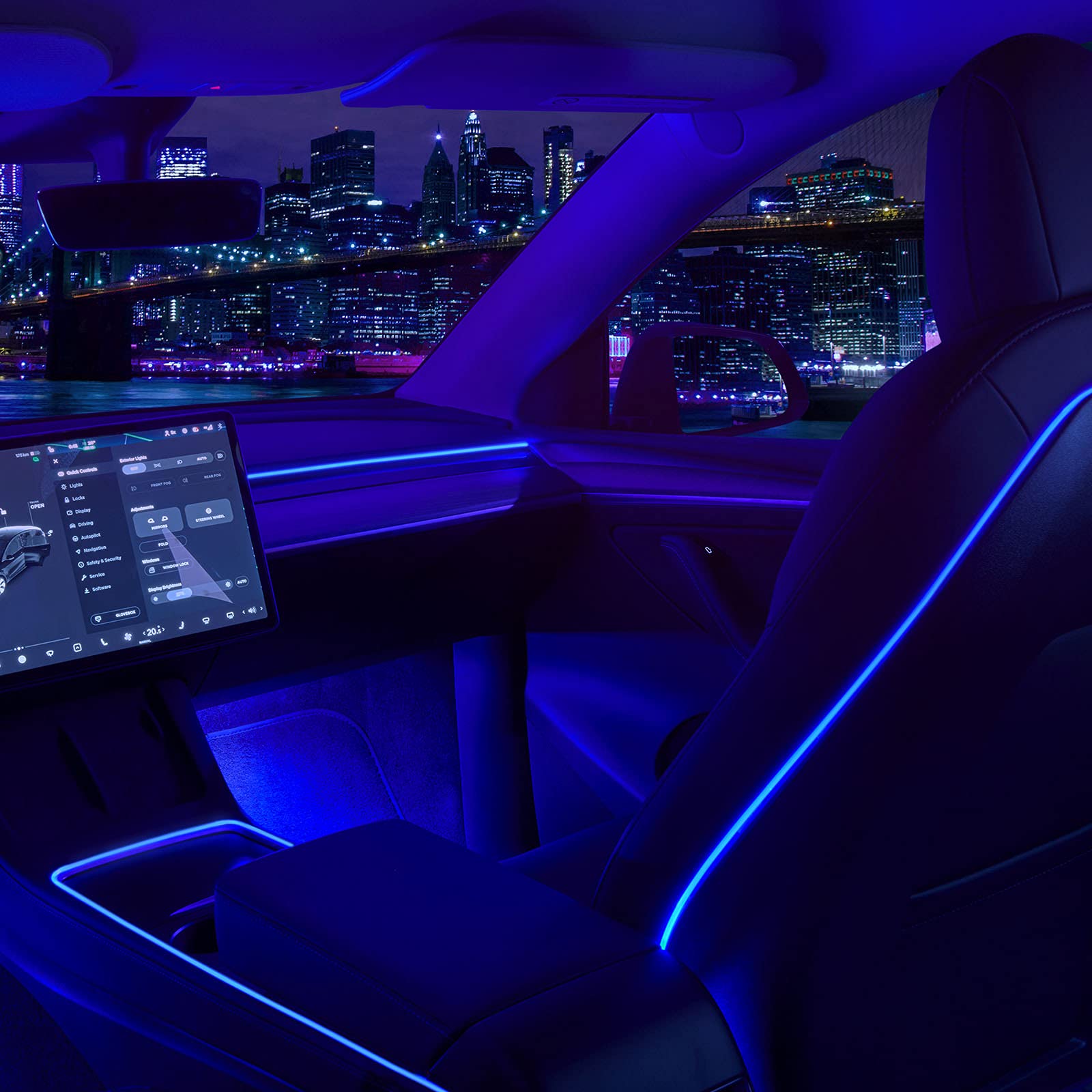 Nestour Tesla Model 3 & Y Foot Pedal Cover and Interior LED Neon Light Kit (2021-2022) - Center Console, Dashboard, Seat Back & 4 Footwell Lights for Custom Car Lighting | Perfect for Night Driving & Car Shows
