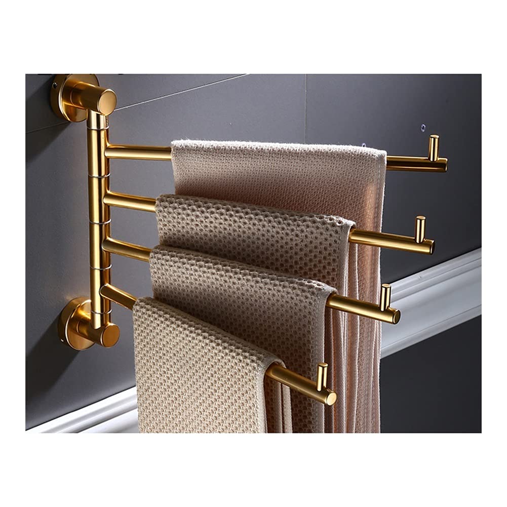 35Cm European Golden Aluminum Alloy Rotating Towel Rack - Wall Mounted Swivel Towel Holder for Bathroom & Kitchen (4 Rods) - Perfect for Small Spaces & Modern Home Decor