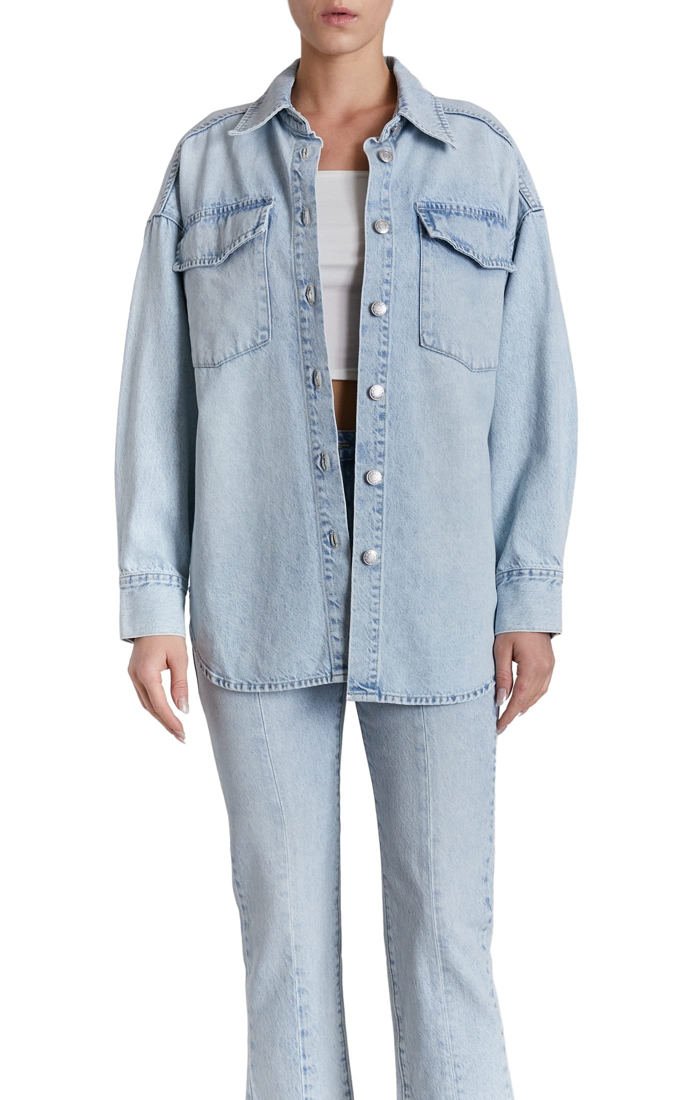 O A T NEW YORK Women's Luxury Denim Jacket Shacket - Long Sleeve Button Down Jacket for Women, Comfortable & Stylish Outerwear - Perfect for Casual Outings, Date Nights & Fall Layering