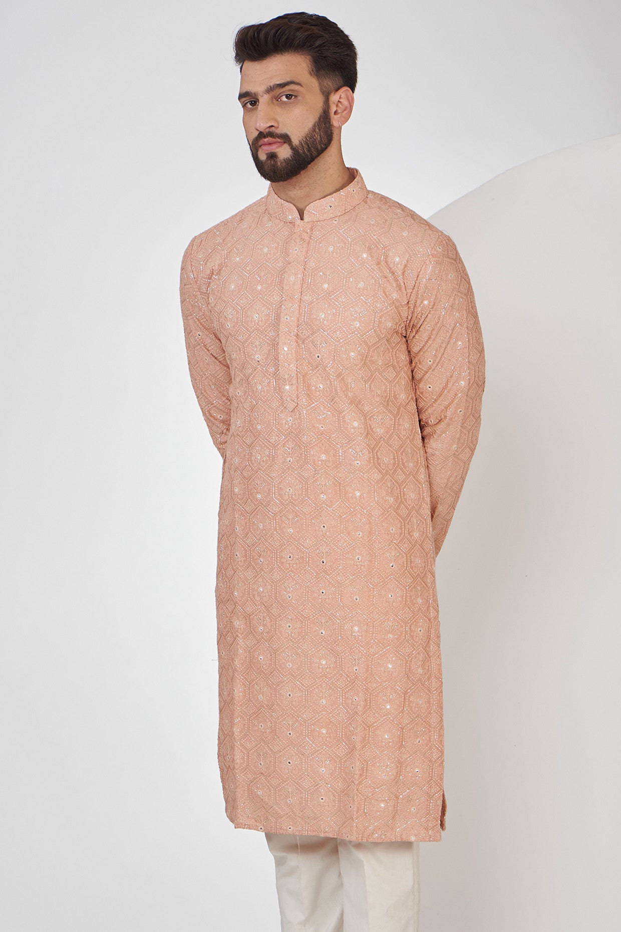 Elegant Peach Chikankari Kurta for Women - Traditional Indian Embroidered Tunic Top - Perfect for Festivals, Weddings & Casual Wear