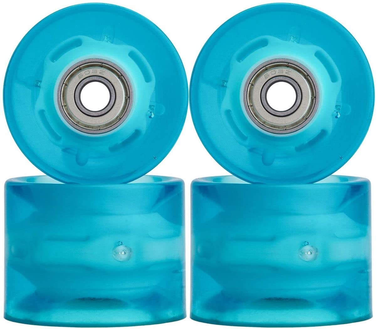 KZ Skate Wheels 60mm - LED Glow in The Dark Longboard & Skateboard Wheels with Bearings - 82A Durable Urethane Cruiser Wheels for Night Skating, Outdoor & Street Riding (Blue)