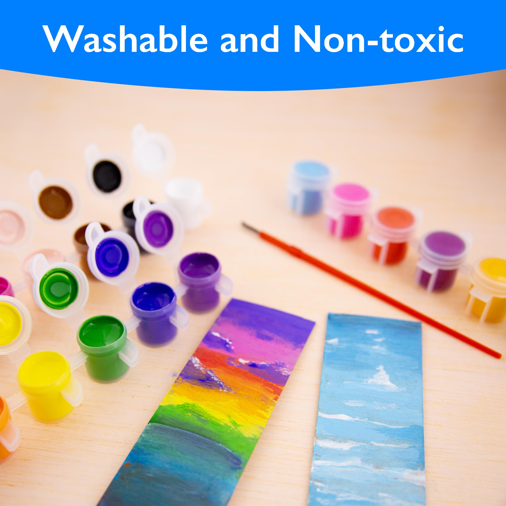 BAZIC Non-Toxic Kids Paint Set with Brush - 18 Vibrant Colors (60ml Each) | Safe Art Supplies for Children's Painting, School Projects & Creative Hobbies | Perfect Gift for Young Artists (72-Pack)