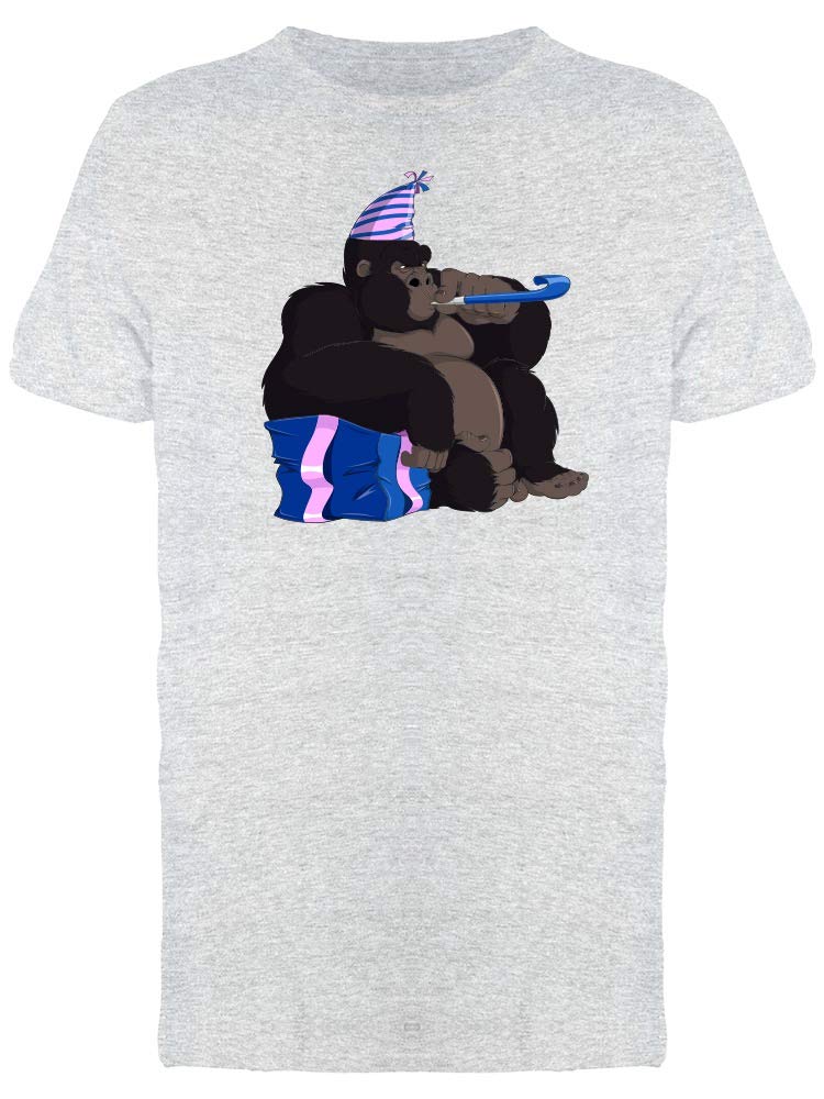 Gorilla On Its Birthday T-Shirt for Men - Funny Animal Graphic Tee - Casual Cotton Shirt for Birthday Parties & Gifts