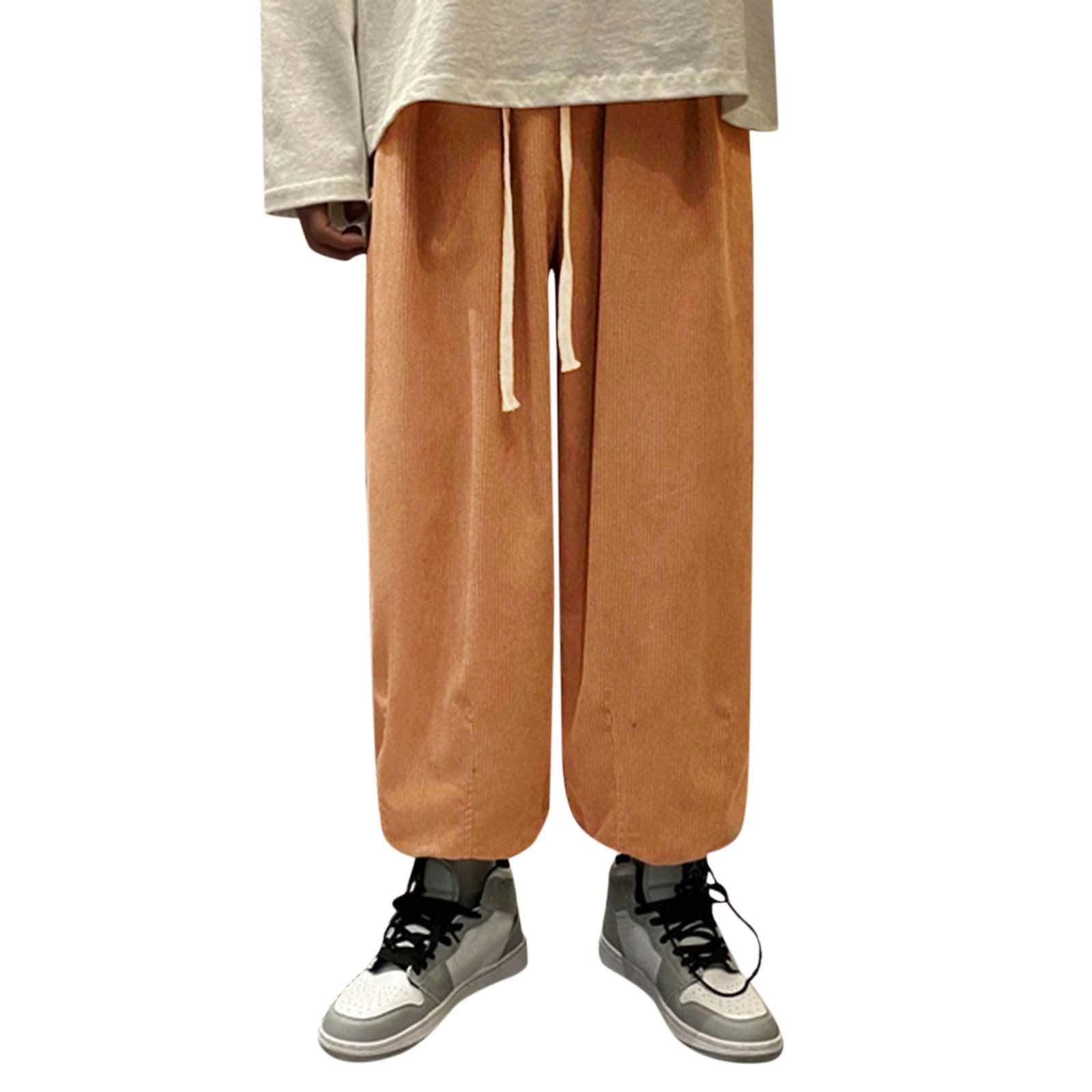 Men's Large Size Loose Fit Corduroy Casual Wide Leg Pants - Harlan Trousers for House & Lounge Wear | Comfortable Elastic Waist Pants for Relaxing at Home