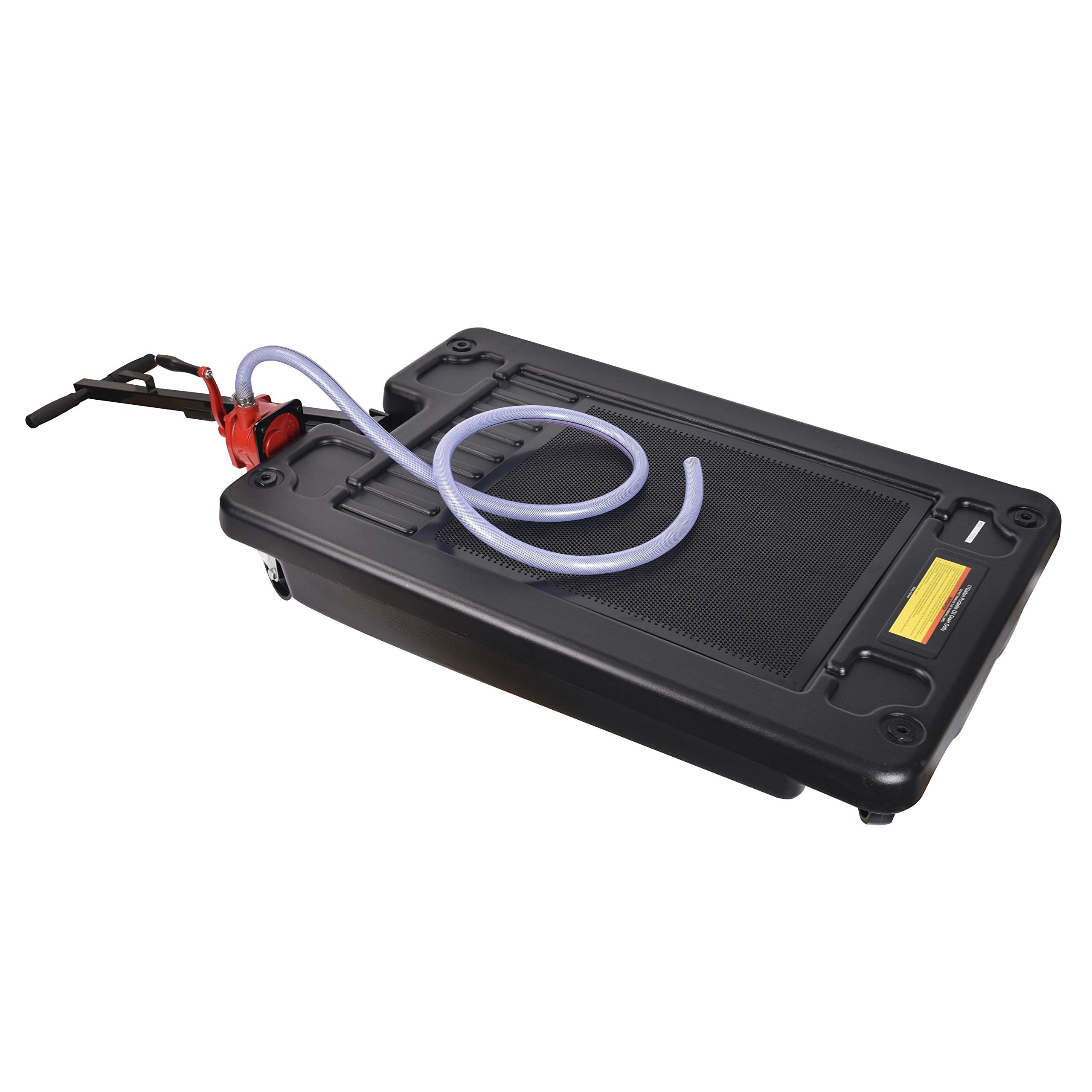 ET047T 17 Gallon Low Profile Oil Drain Pan Caddy - Portable Waste Oil Change Pan for Trucks & Cars with 8ft Evacuation Hose - Ideal for Garage, Auto Shop & DIY Oil Changes