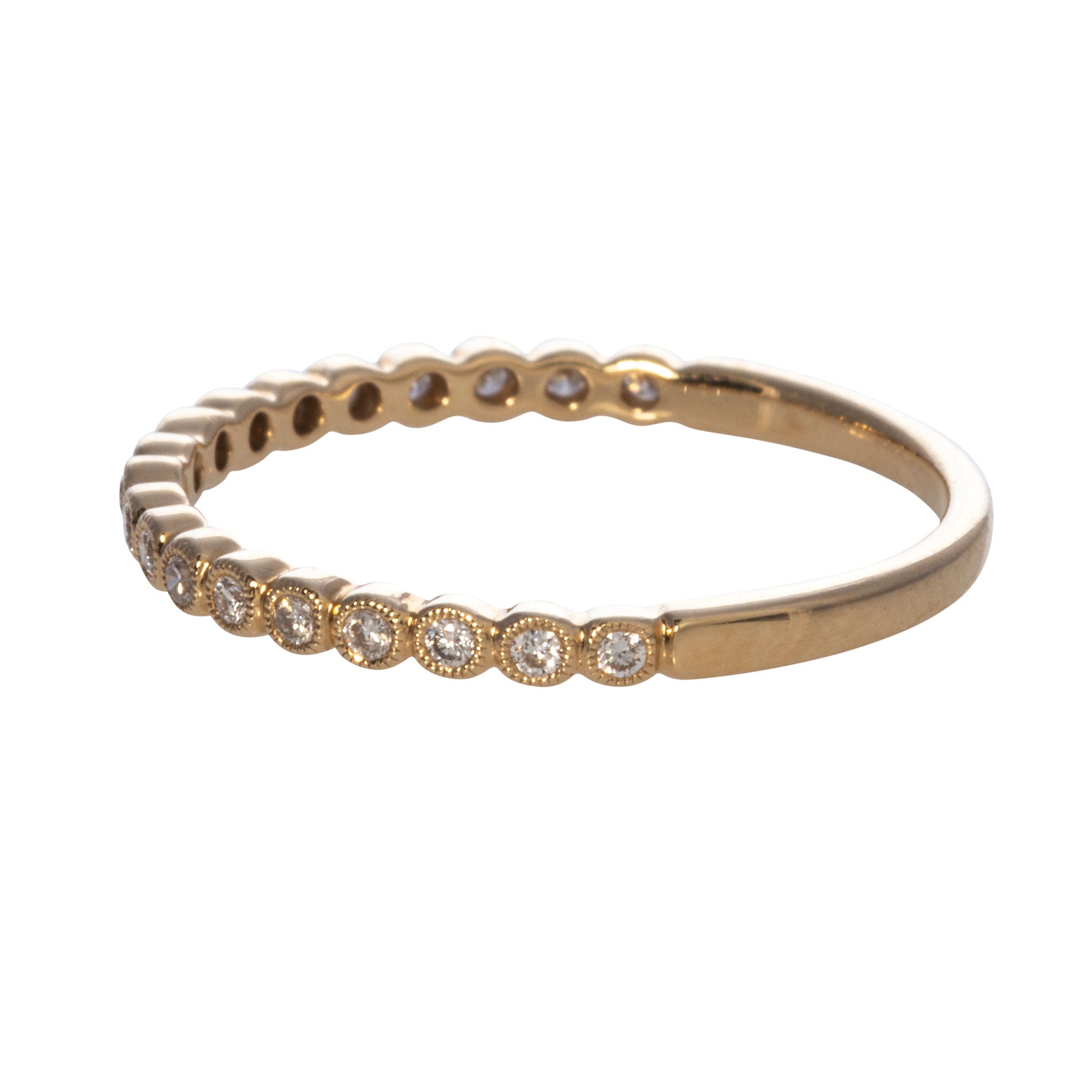 0.12ctw Diamond Bezel Milgrain Halfway 14K Yellow Gold Wedding Band Ring - Perfect for Bridal Jewelry, Anniversary Gifts & Special Occasions