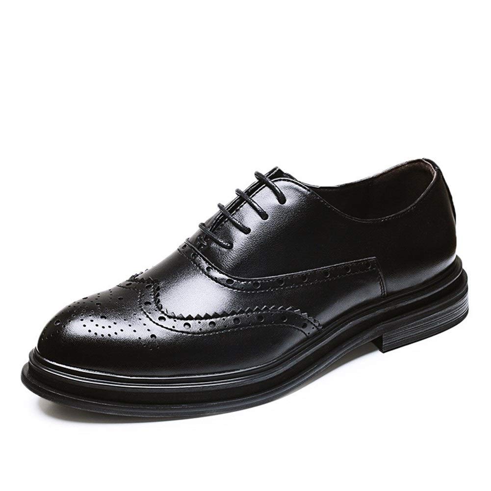 Premium Men's Brogue Business Oxford Shoes - Wingtip Design, Microfiber Leather, Pointed Toe & Waxed Laces (Black, Size 8.5) - Perfect for Office, Formal Events & Professional Occasions