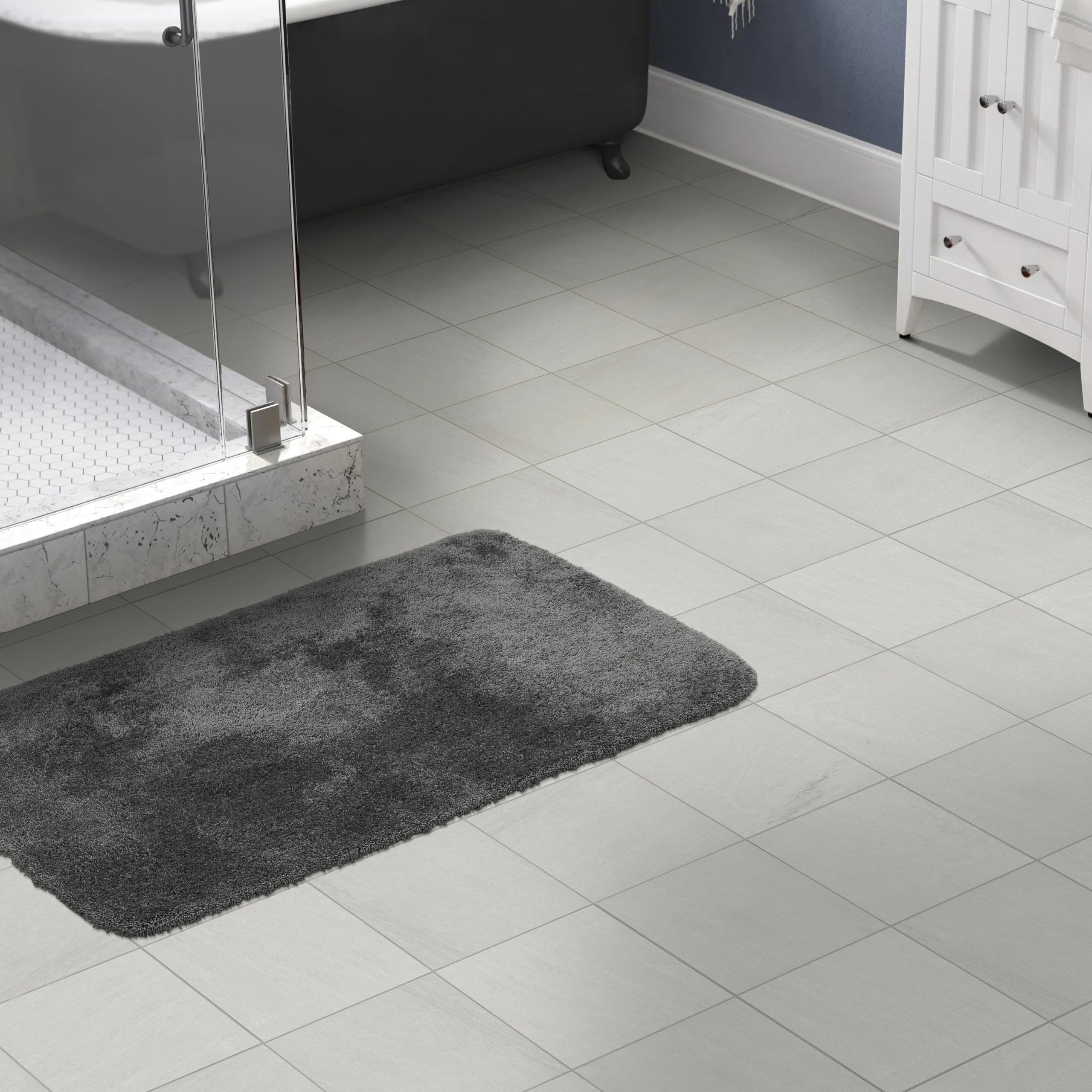 Luxury Ultra Plush Washable Bath Rug 30x50 Inches - Soft, Fluffy, Non-Slip Bath Mat for Bathroom, Shower & Vanity Area - Dark Gray Elegant Home Decor by Garland Rug