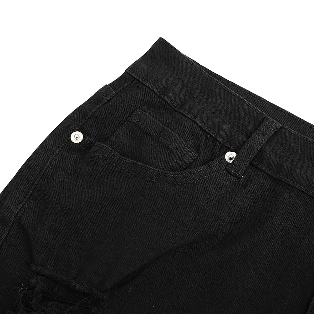THUNDER STAR Women's Ripped Denim Shorts - Mid Rise Stretch Jeans with Frayed Raw Hem | Perfect for Summer Outfits, Casual Wear & Street Style