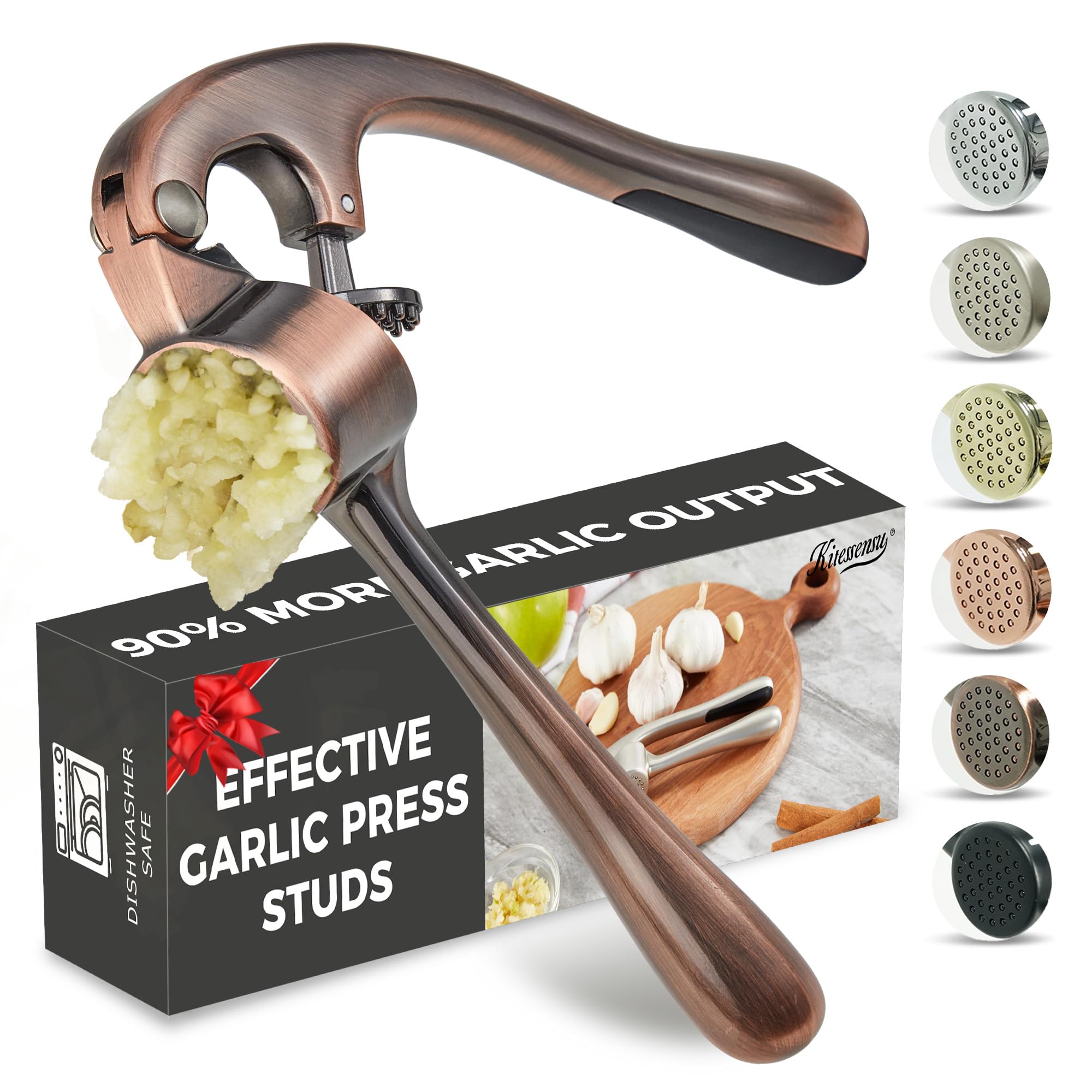 Premium Stainless Steel Garlic Press - Professional Garlic Mincer & Ginger Crusher - Easy Squeeze & Clean - Rust Proof & Dishwasher Safe - Antique Copper Finish - Perfect for Cooking, Meal Prep & Restaurant Use