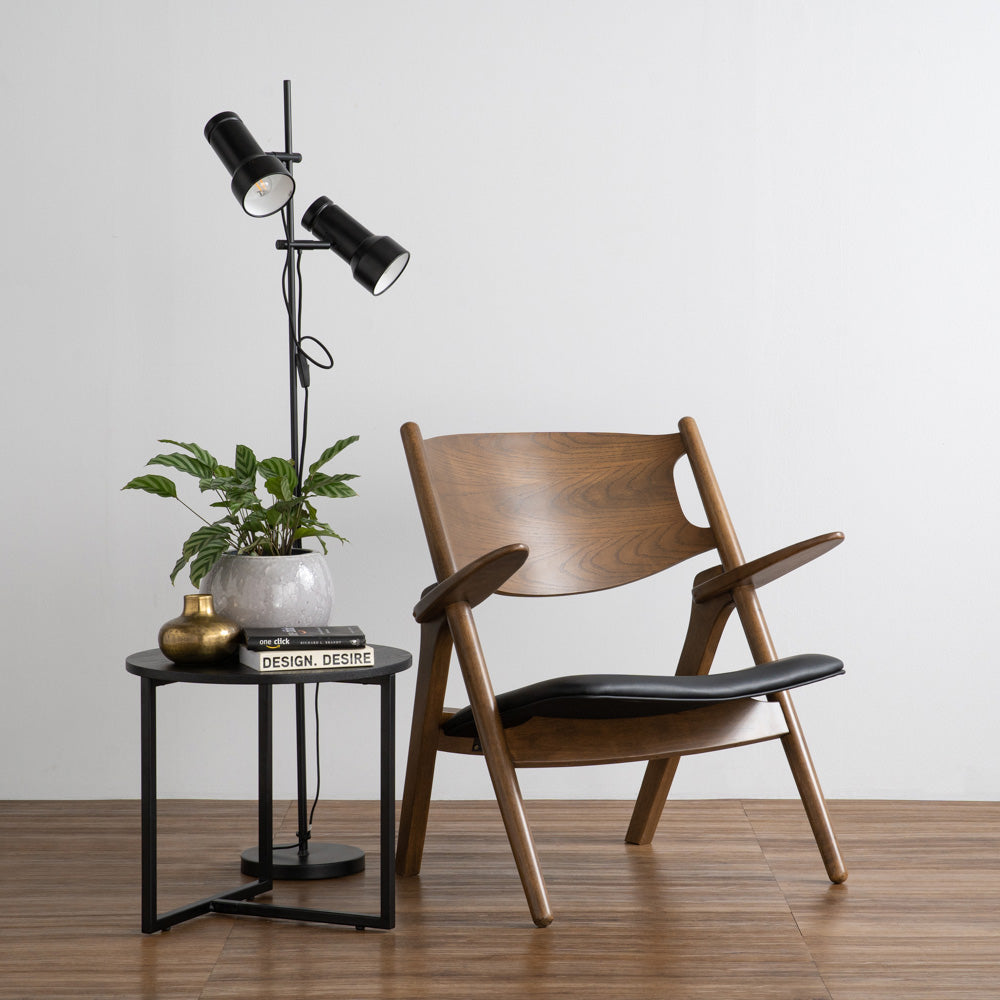 Stylish CAMRY Lounge Chair in Walnut & Black - Perfect for Living Room, Bedroom, or Office Relaxation