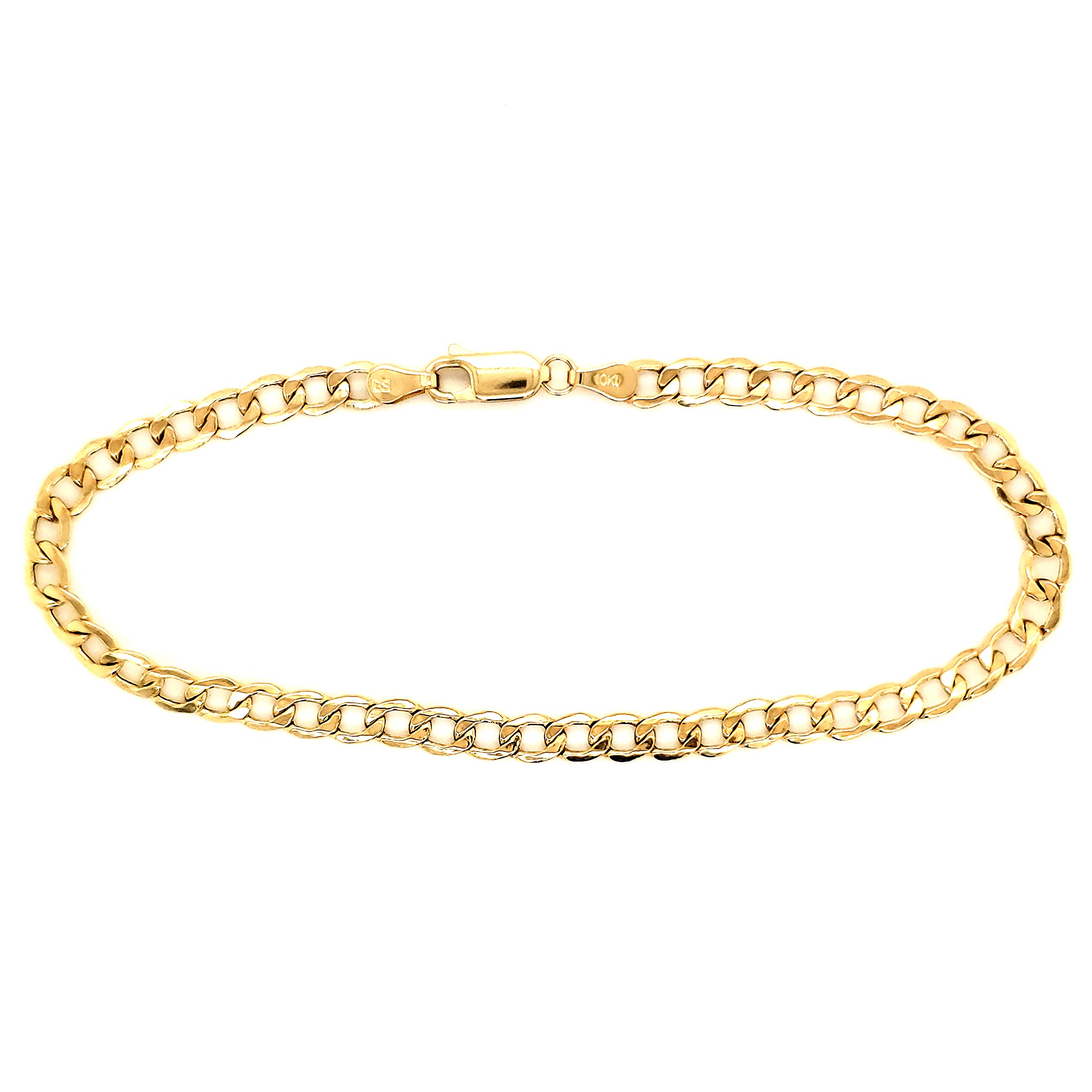 10k Yellow Gold Hollow C-Link Bracelet for Men & Women - 3.5mm Adjustable Chain Anklet or Wrist Jewelry - Perfect for Everyday Wear, Gifts & Special Occasions