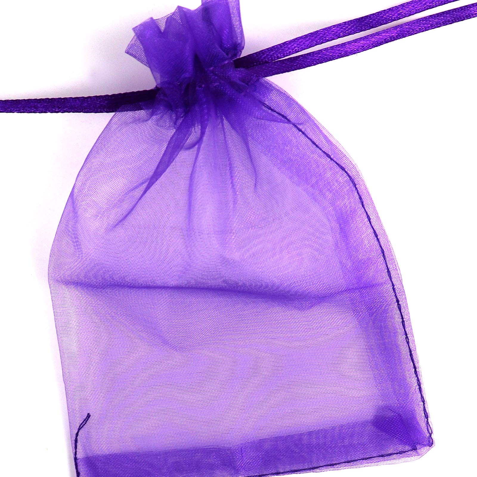 Lautechco 100Pcs 5x7 Inches Purple Organza Drawstring Gift Bags - Elegant Mesh Favor Pouches for Christmas Presents, Wedding Favors, Party Decorations & Jewelry Packaging