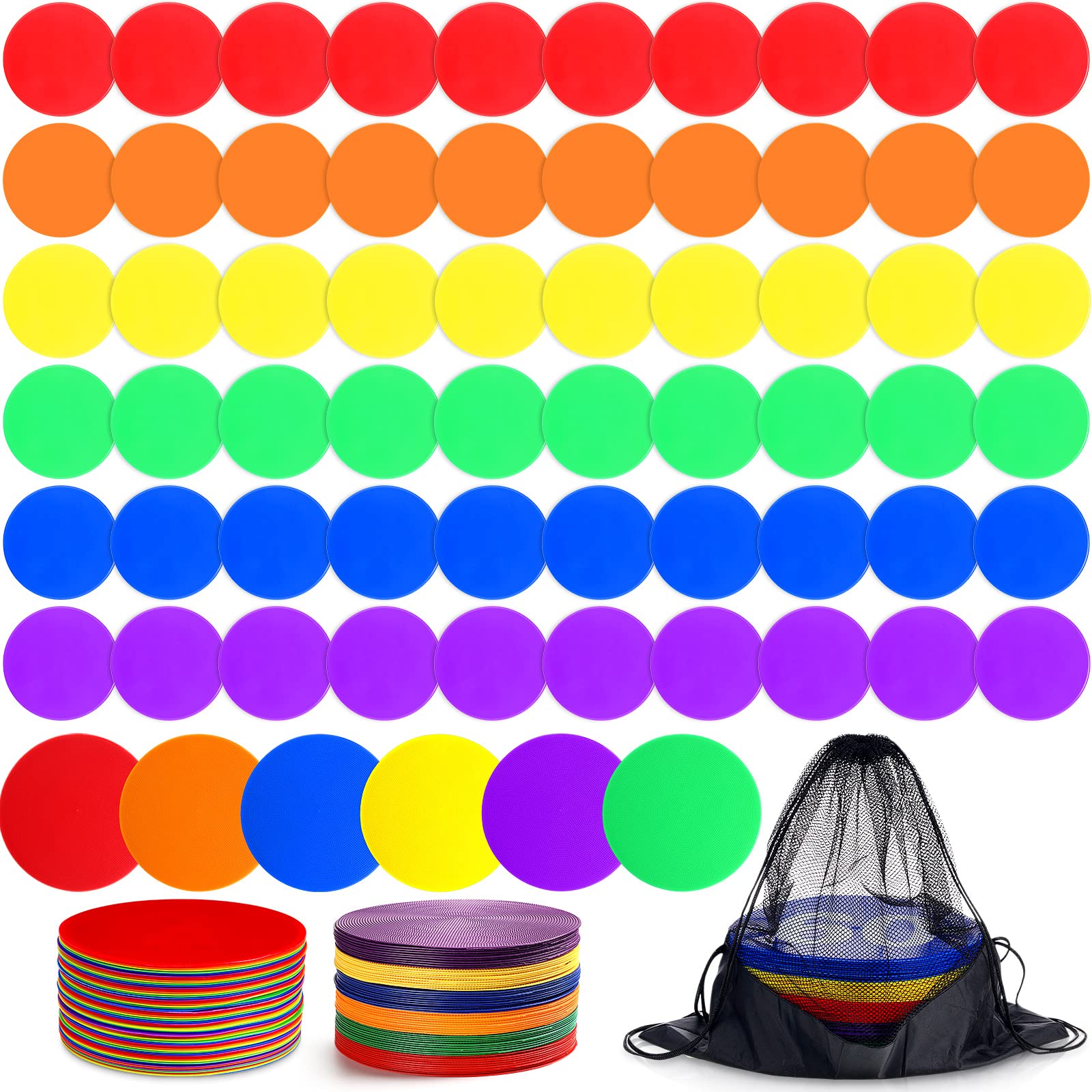 60 Pcs Non-Slip Vinyl Spot Markers with Carry Bag - Gym Floor Dots for Basketball, Soccer, Football Training | Agility & Speed Drills | Dance & Classroom Activities | Multi-Sport Use