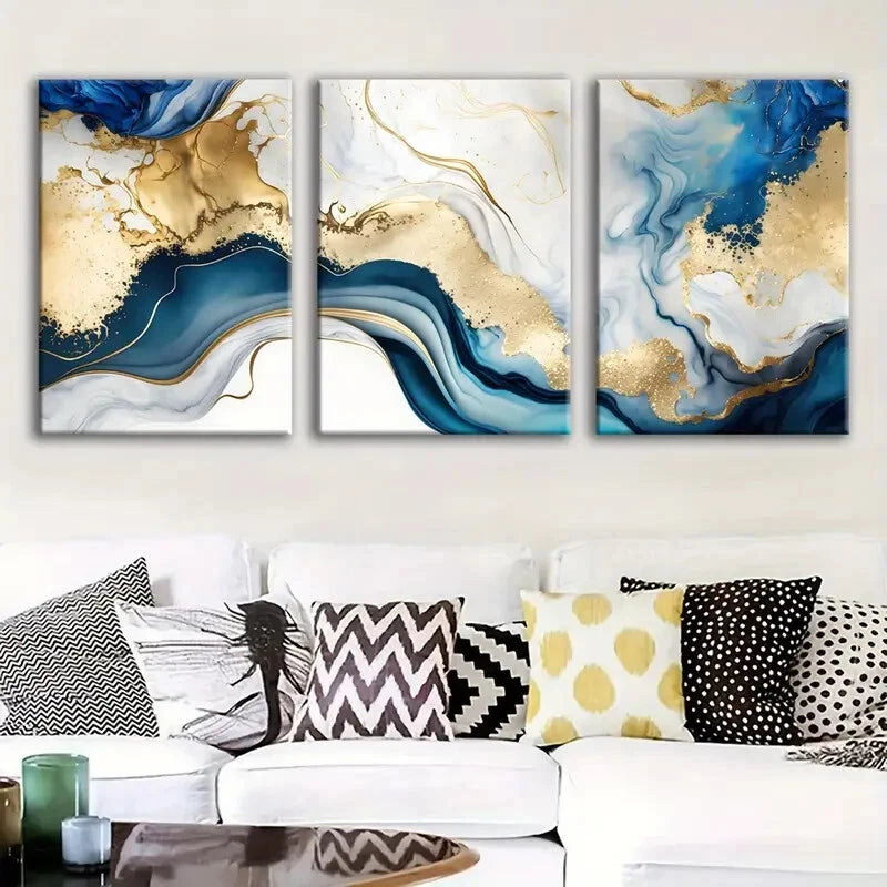 3-Piece Abstract Art Metal Print Wall Decor - Fantasy Landscape Poster Set for Living Room, Bedroom & Office - Ready to Hang Modern Home Artwork