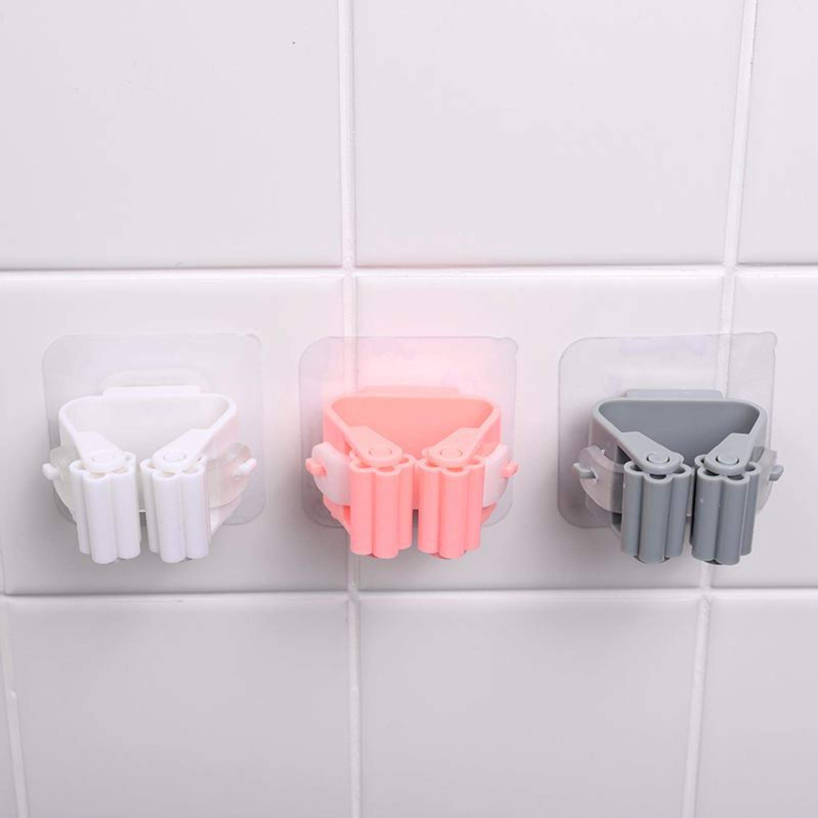 Wall Mounted Mop Holder - Heavy Duty Mop Clip Organizer with Hooks for Brooms, Dustpans & Cleaning Tools - Space Saving Storage Rack for Kitchen, Bathroom, Garage & Utility Room