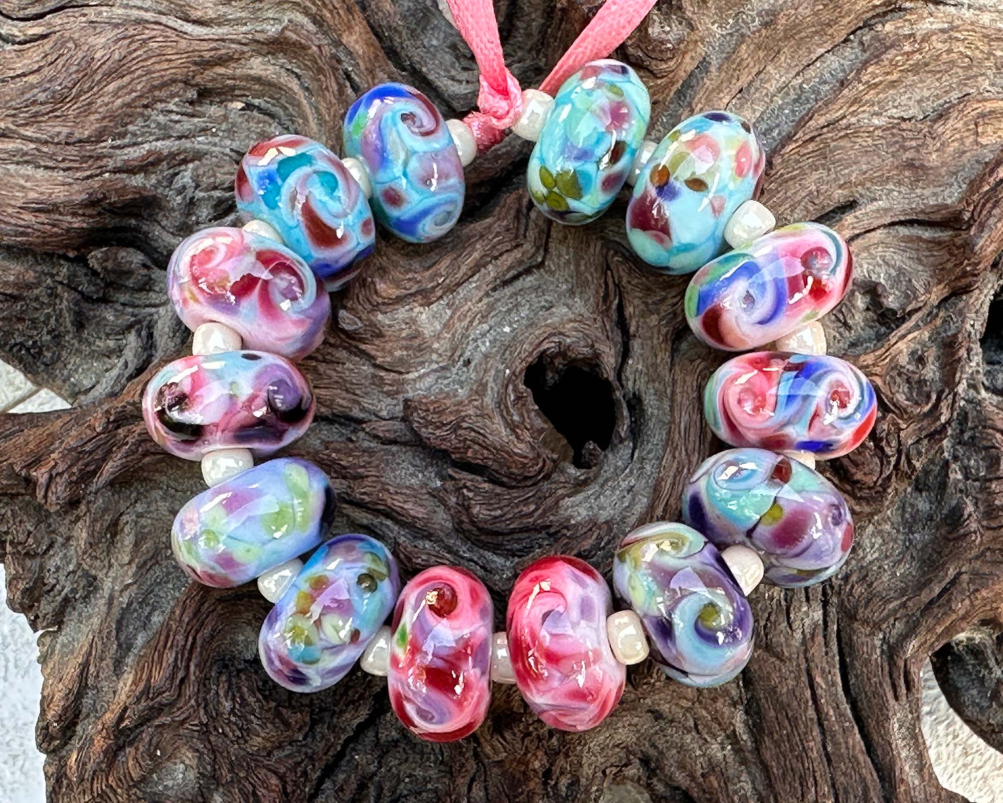 14 Mixed Mosaics Lampwork Beads Set SRA - Handmade Glass Beads for Jewelry Making, DIY Crafts & Scrapbooking - Perfect for Necklaces, Bracelets & Home Decor
