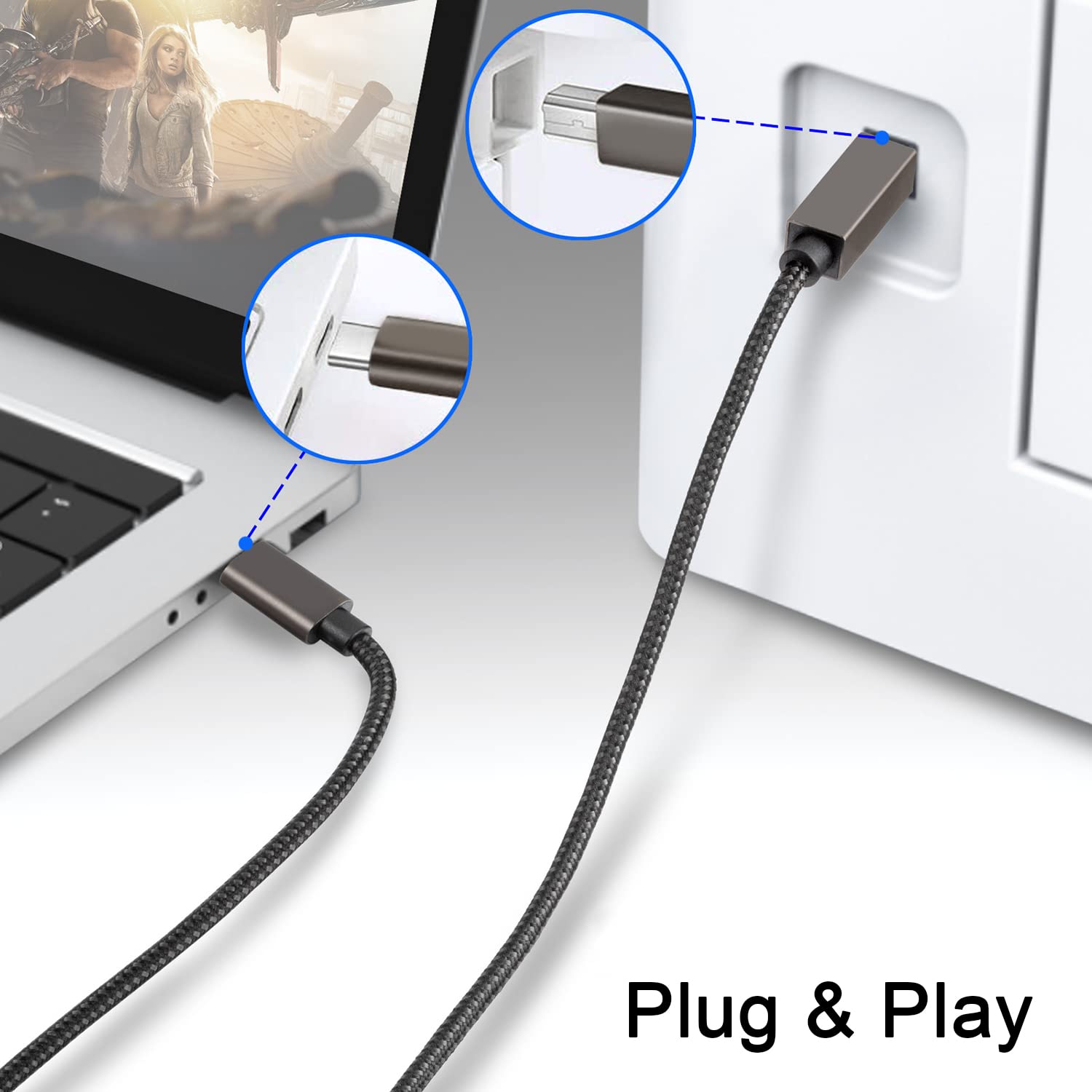 USB C to USB B Printer Cable 3M (10ft) - High-Speed USB 2.0 Type B to USB C Cable for MacBook Pro, Dell, ASUS, HP, Acer, iPad Pro - Compatible with HP, Epson, Brother, Lexmark, Canon Printers (Grey) - Perfect for Home Office Printing & Document Scanning