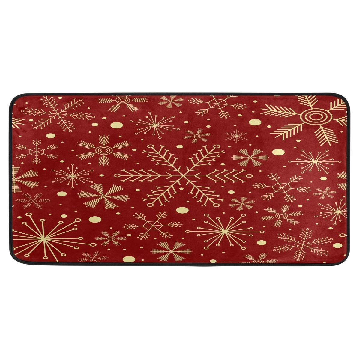 Christmas Snowflake Non-Slip Kitchen Rug - Red Holiday Design Soft Bath Mat & Runner - 39