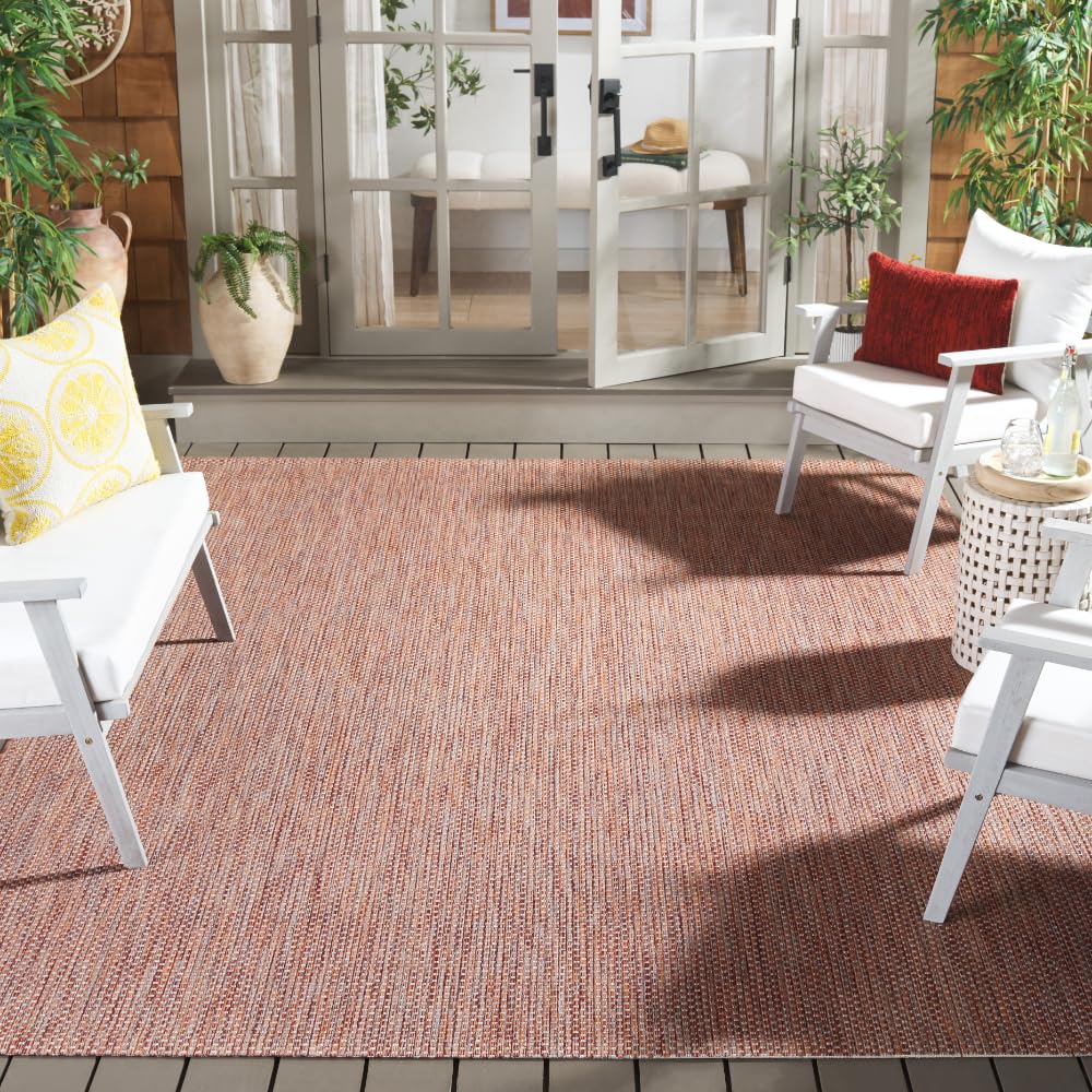 SAFAVIEH Courtyard Collection CY8521 Indoor/Outdoor Waterproof Easy-Clean Patio Rug – 8' x 11', Red/Beige – Perfect for Backyard, Mudroom & High-Traffic Areas