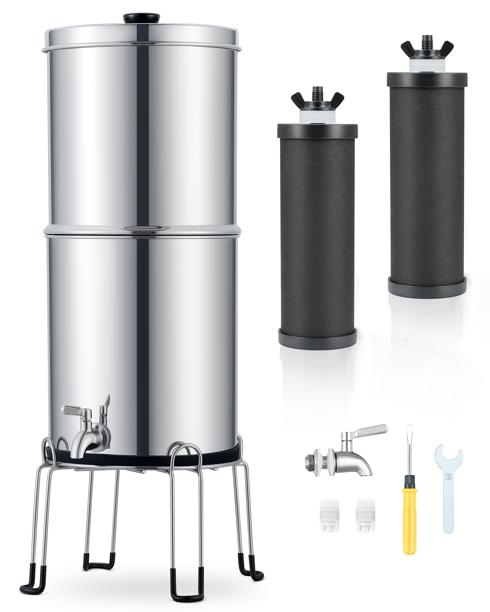 CO-Z Gravity Fed Water Filter System - 2.25 Gallon Stainless Steel Countertop Water Purifier with 2 Carbon Filters, NSF/ANSI 42 Certified for Clean Drinking Water | Perfect for Camping, Emergency Preparedness & Off-Grid Living
