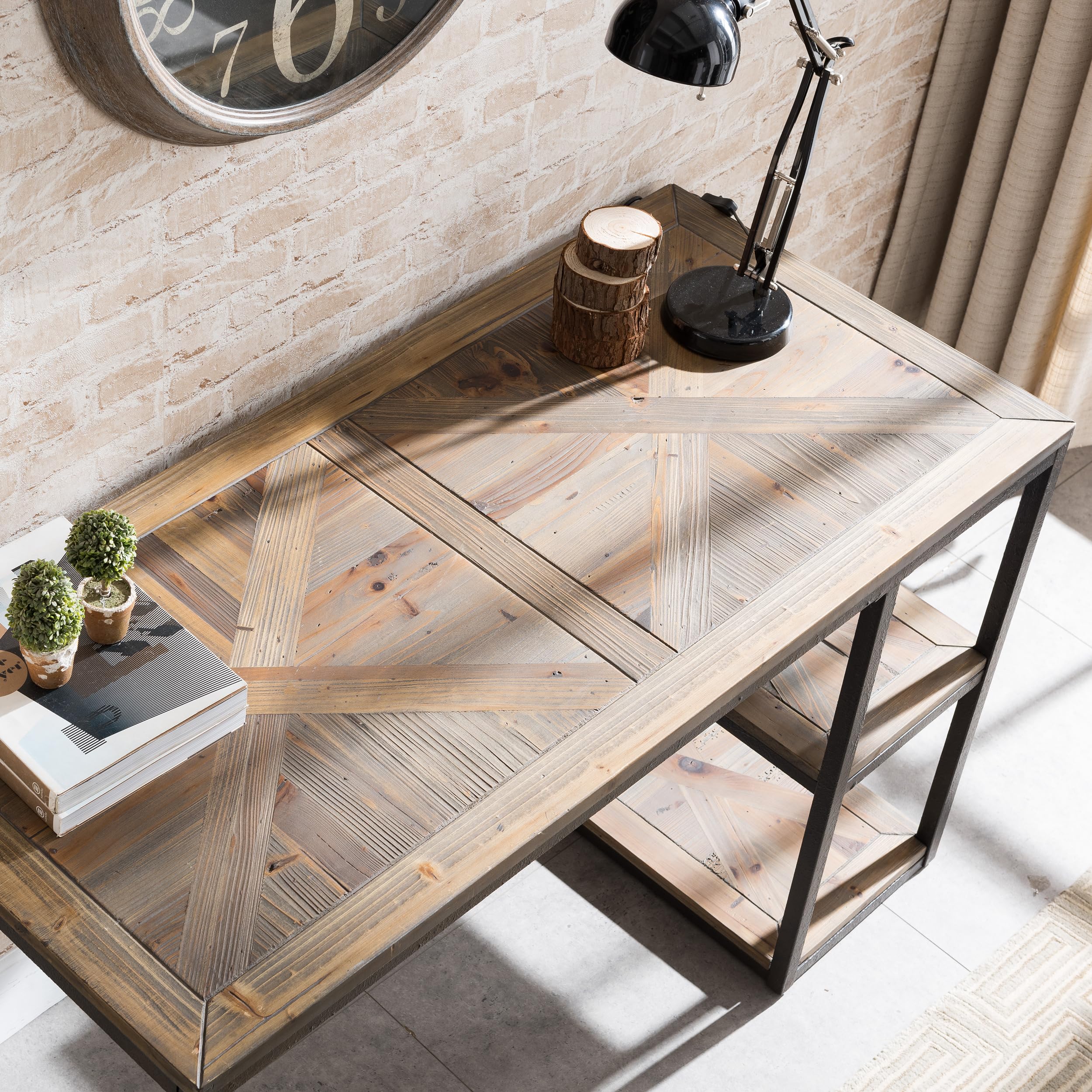 SEI Furniture Southern Enterprises Garviston Reclaimed Wood Writing Desk - Black | Home Office Desk for Small Spaces, Study Table for Students & Professionals