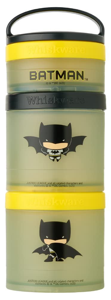Justice League Stackable Snack Containers for Kids - 3-Pack Batman Themed Reusable Food Storage Cups | Perfect for School Lunches, Travel Snacks & On-the-Go Toddler Meals