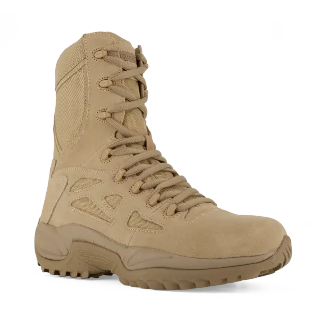 Rapid Response RB 8 Inch Soft Toe Side Zip Military Boots - Desert Tan Tactical Footwear for Outdoor Work, Hiking & Security Duty