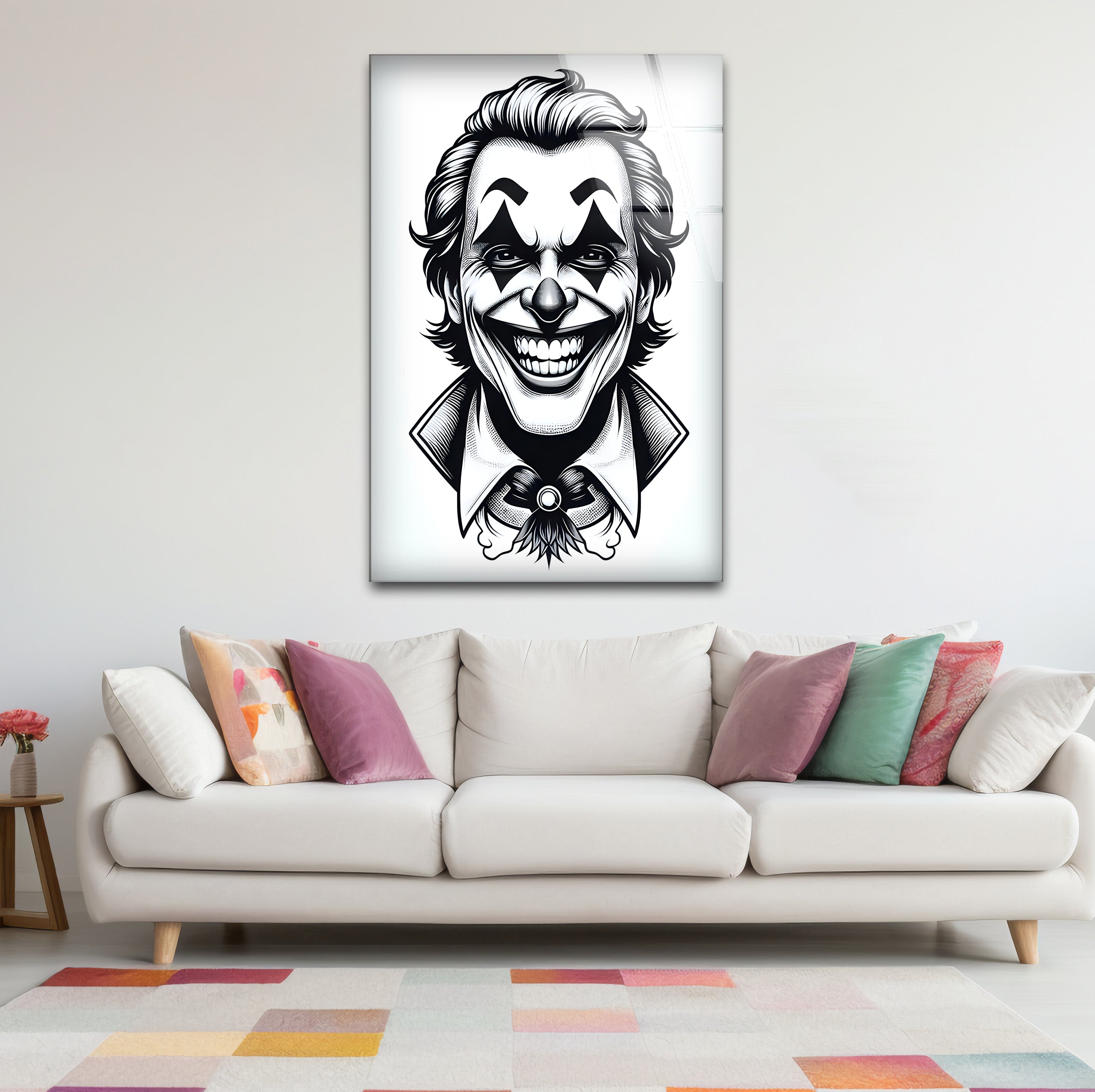 Joker Black & White Portrait Glass Wall Art - Premium Home & Office Decor for Superhero Fans & Movie Lovers