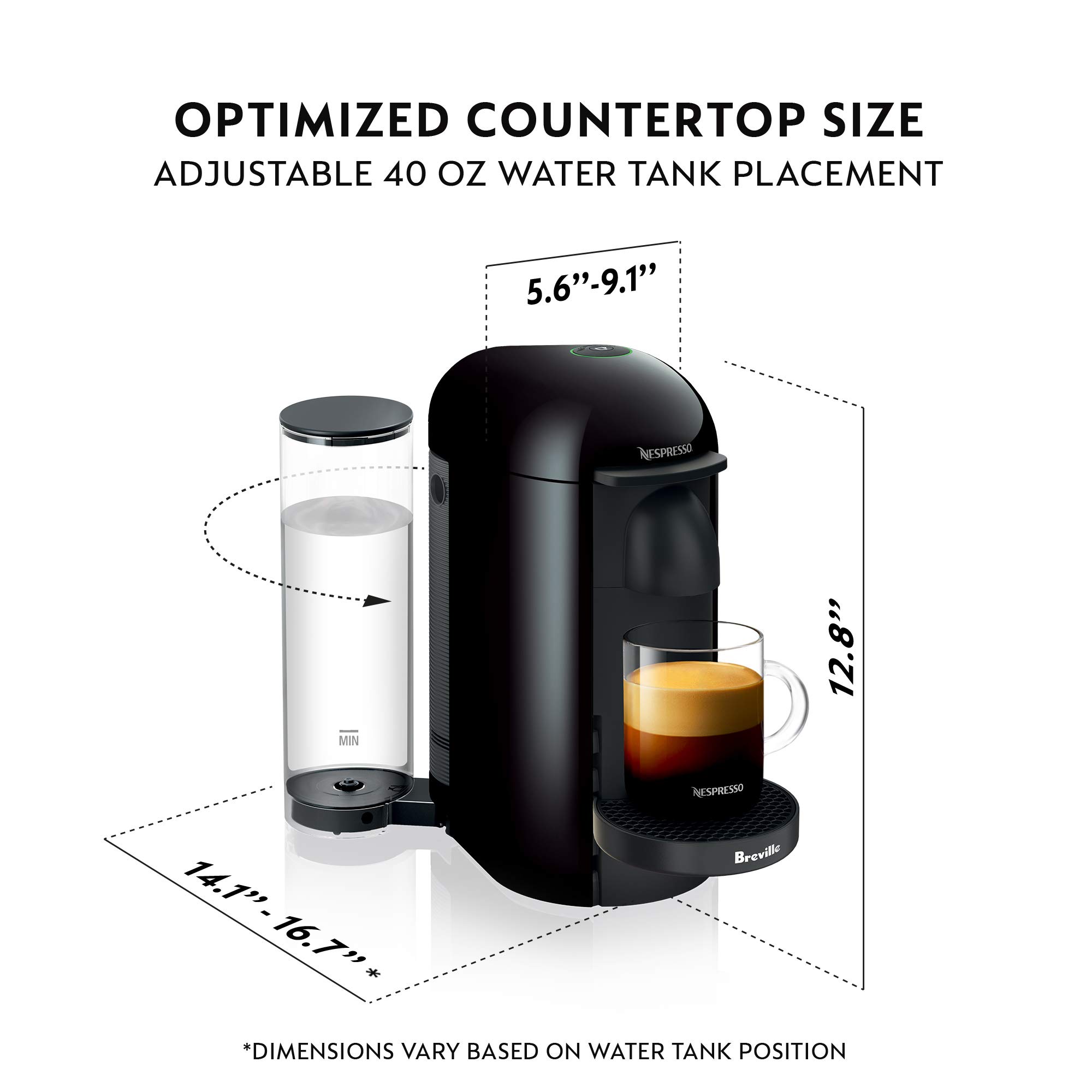 Nespresso VertuoPlus Coffee & Espresso Machine with Aeroccino Milk Frother by Breville - Ink Black | Perfect for Home, Office & Gifts | Brews Coffee, Espresso & Latte