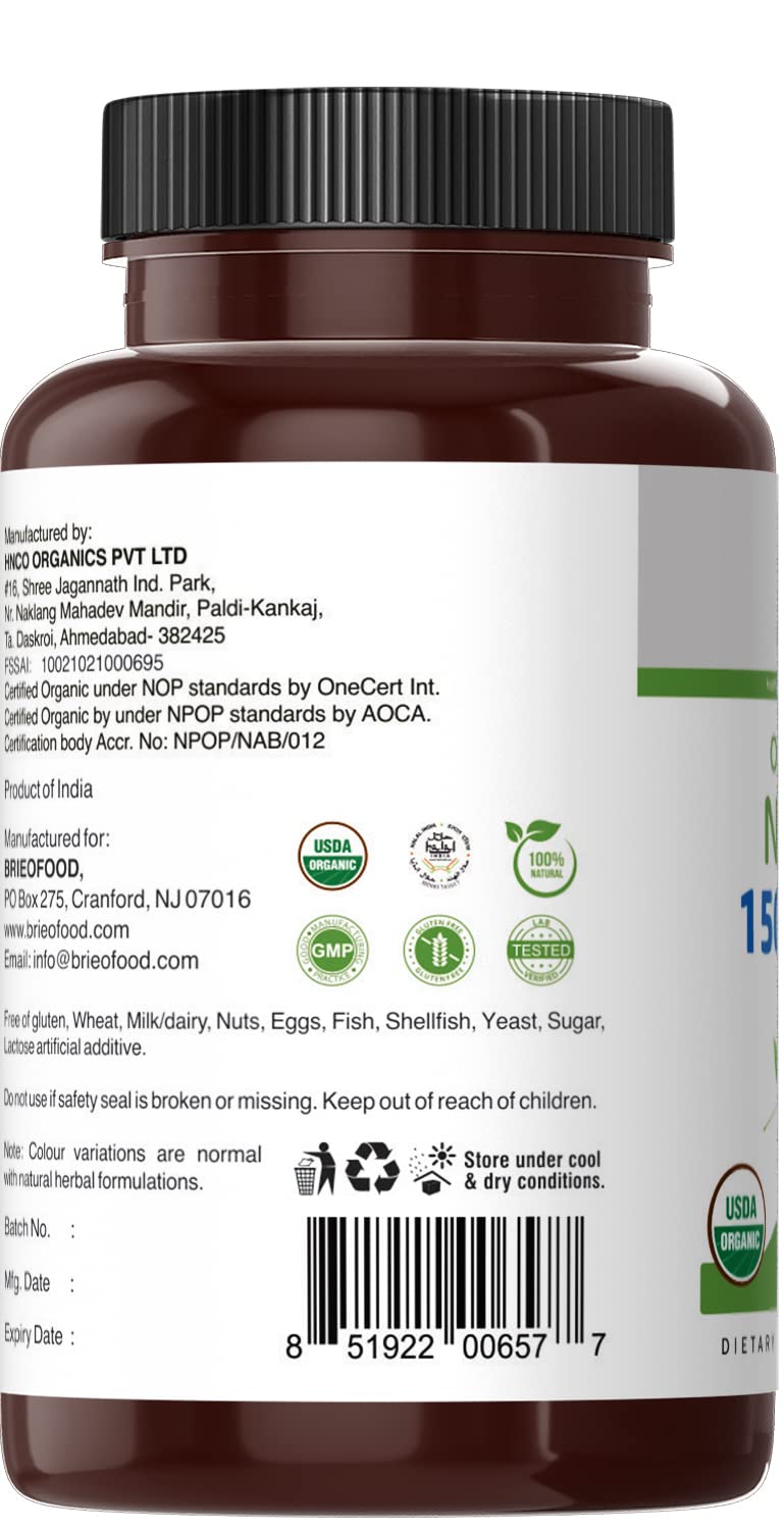 Brieofood Organic Neem 1500mg Supplement - 90 Vegetarian Tablets (45 Servings) | Gluten-Free, Vegan-Friendly | Supports Skin Health & Immune System - Perfect for Daily Wellness Routine & Ayurvedic Practices