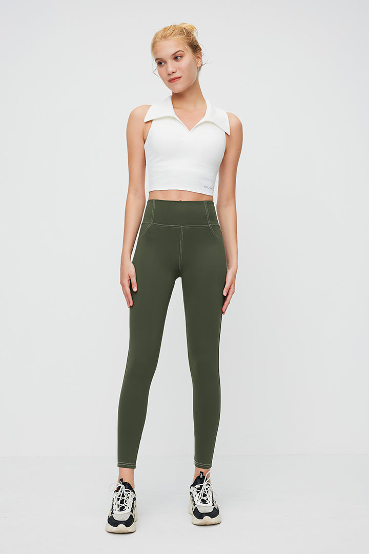 High Waist 7/8 Leggings with Reflective Piping - Women's Workout Yoga Running Jeggings for Gym, Fitness & Nighttime Safety