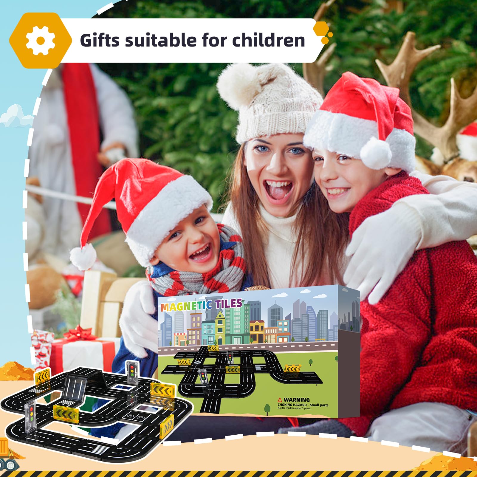 Magnetic Tiles Road Expansion Pack - 100+ Piece Magnetic Building Blocks Construction Set for Kids Ages 3+ | STEM Learning Toys for Boys & Girls | Montessori Educational Toys for Toddlers | Perfect for Classroom, Playroom & Birthday Gifts