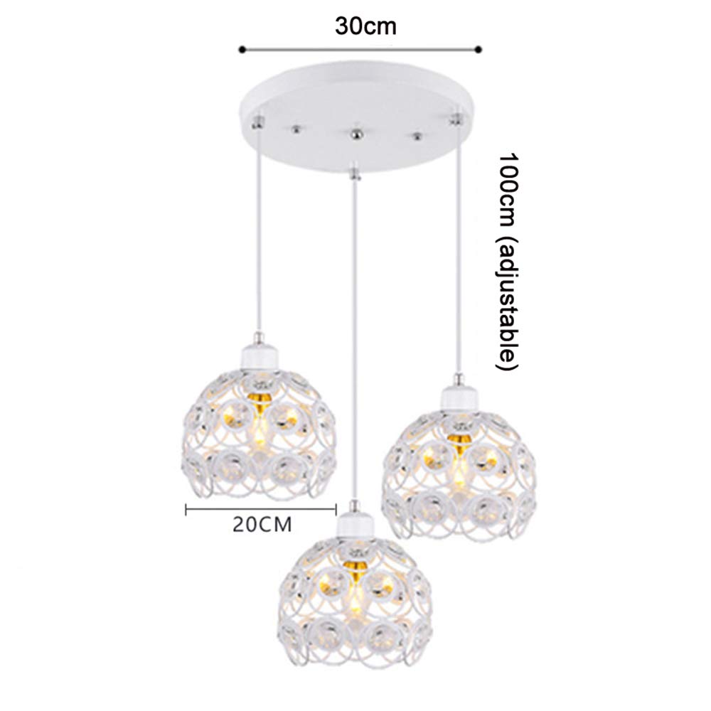 Vintage Industrial Ceiling Pendant Light - Adjustable Round Metal Chandelier with Crystal Lampshade, 3-Light Fixture in White - Perfect for Living Room, Bedroom, and Dining Table Lighting