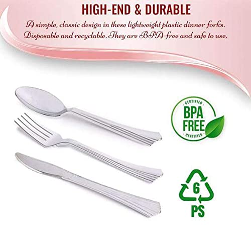 Premium Shiny Metallic Silver Plastic Cutlery Set - 600 Forks (6.75