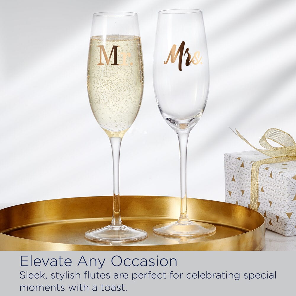 Elegant Mr. & Mrs. Wedding Champagne Flutes Set of 2 - Crystal Clear Toasting Glasses for Anniversary, Bridal Shower & Romantic Celebrations