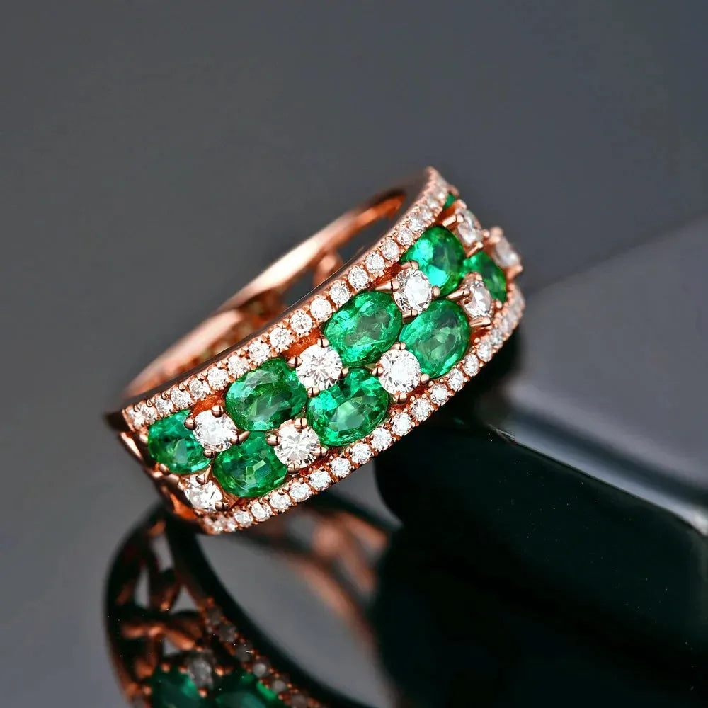 18K Gold 1.65ct Emerald & 0.67ct Natural Diamond Engagement Ring for Women - Luxury Wedding Jewelry, Anniversary Gift, Proposal Ring - Perfect for Bridal, Valentine's Day & Special Occasions
