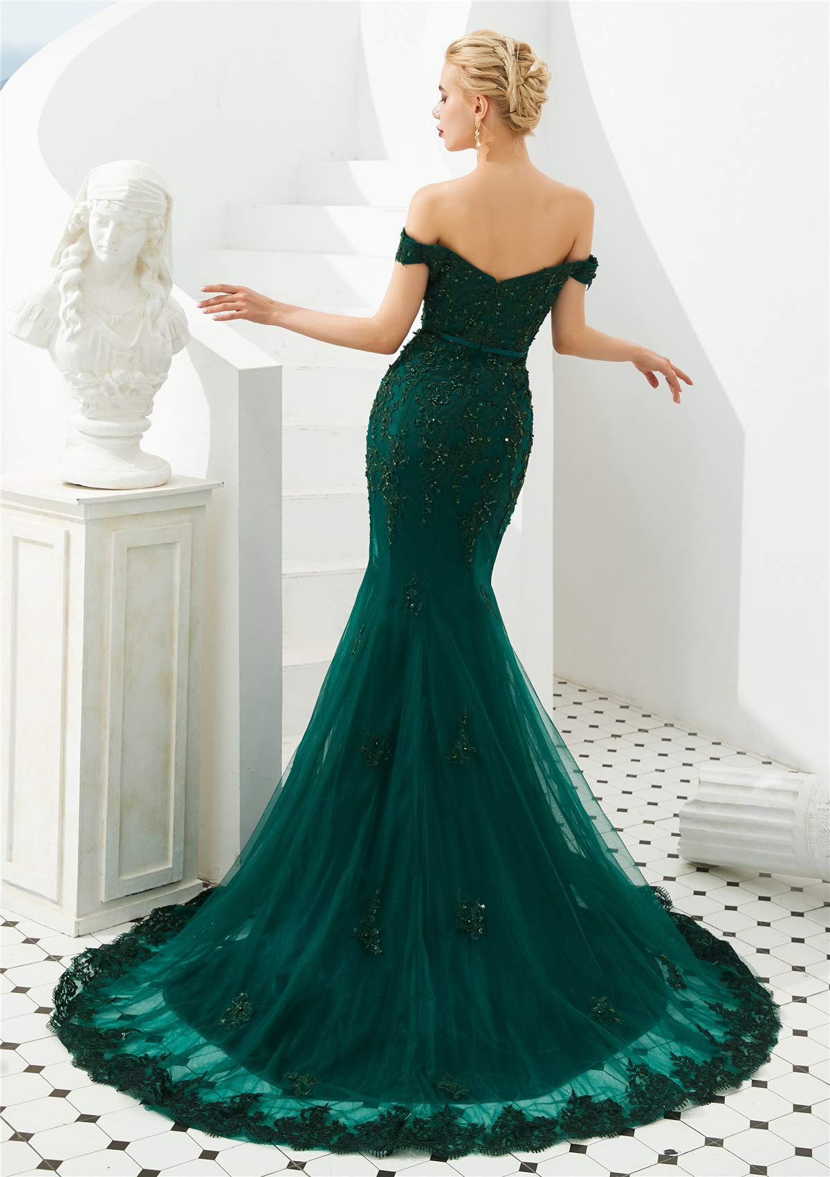 Elinadress Women's Off Shoulder Long Lace Prom Dress Mermaid Beaded Evening Gown - Elegant Formal Gown for Prom, Wedding, Party & Special Occasions