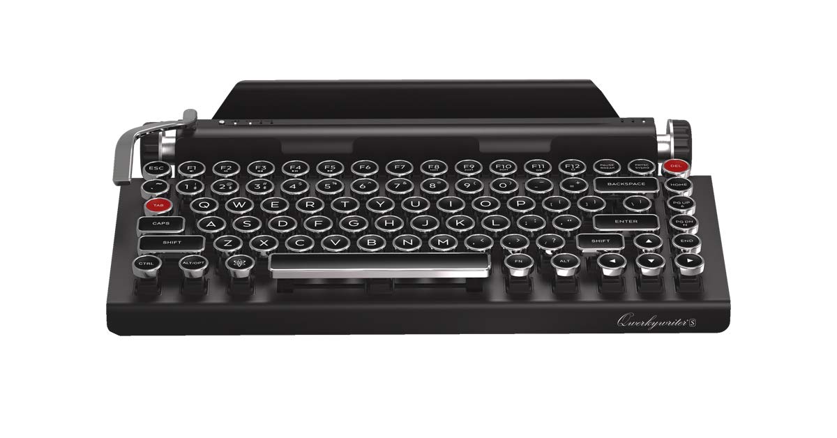 Qwerkywriter S Retro Mechanical Keyboard - Wireless & Wired Typewriter-Style Keyboard with Tablet Stand | Vintage Typing Experience for Writers, Programmers & Office Use